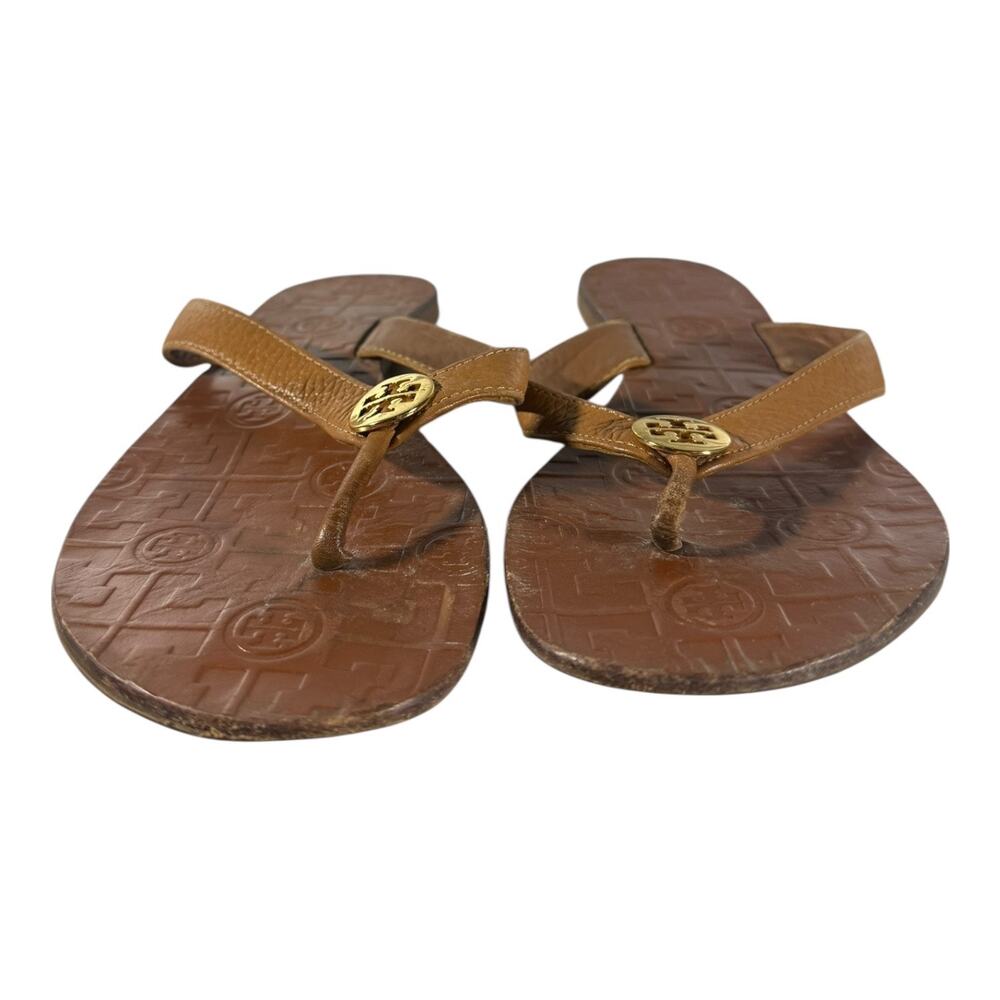 TORY BURCH Women’s Brown Leather Sandals Size 9 Thora Thong Flip Flops - Picture 3 of 8